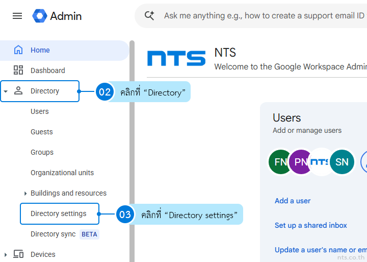 How to turn on the Directory and set sharing options