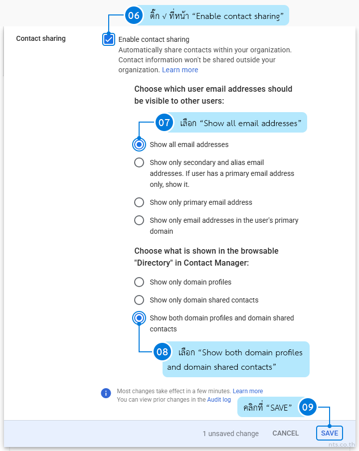 How to turn on the Directory and set sharing options
