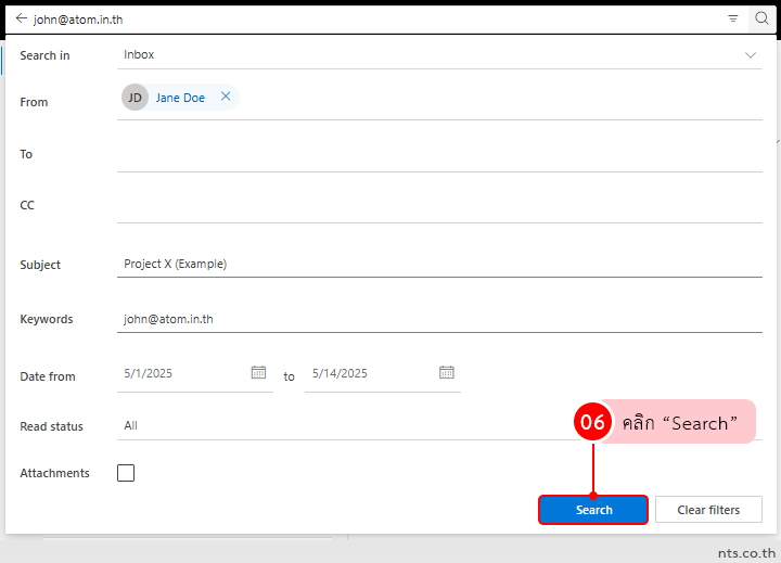 Advanced Search on Outlook