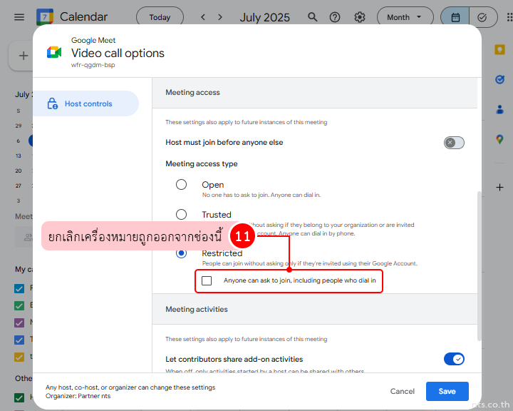 Managing Google Meet participant controls via Calendar settings