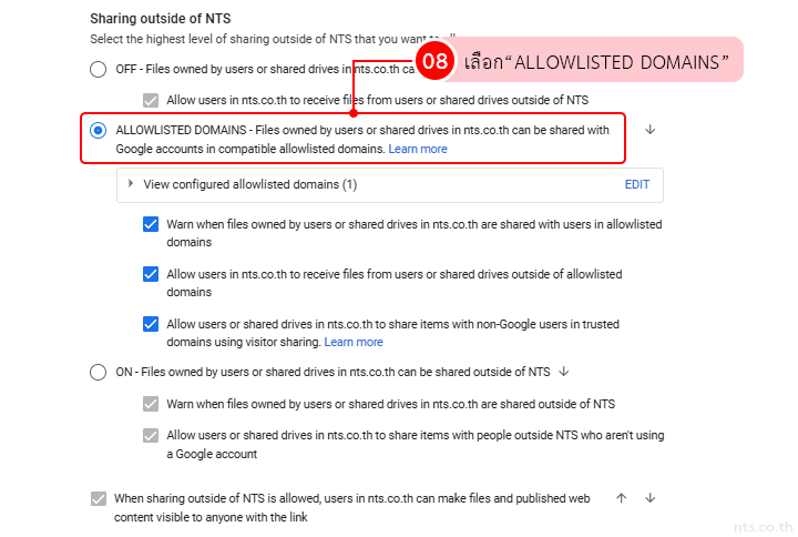 Google workspace enable allowlisted domains sharing