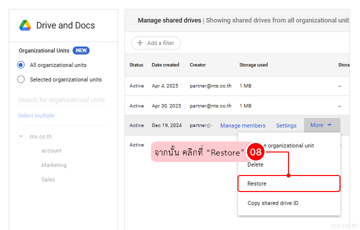 Restore deleted files shared drives google workspace