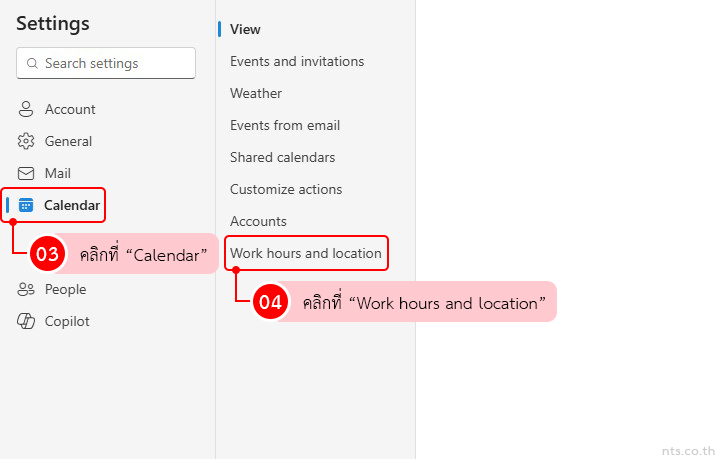 how to set work hours and location in outlook on the web
