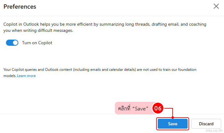how to turn copilot on or off in outlook web
