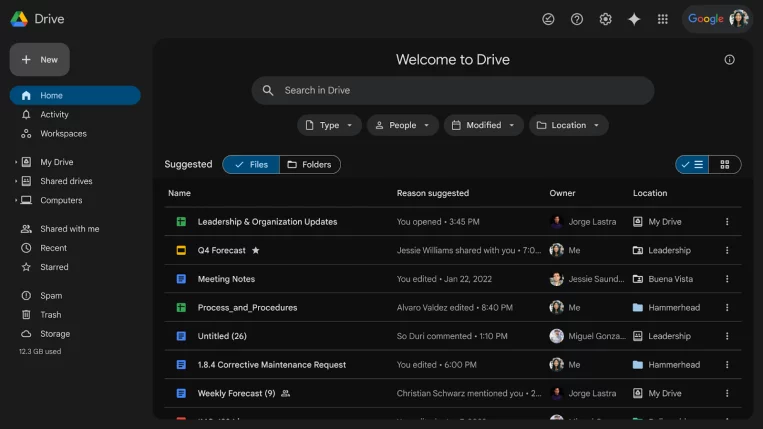 Dark mode now available in Google Drive web