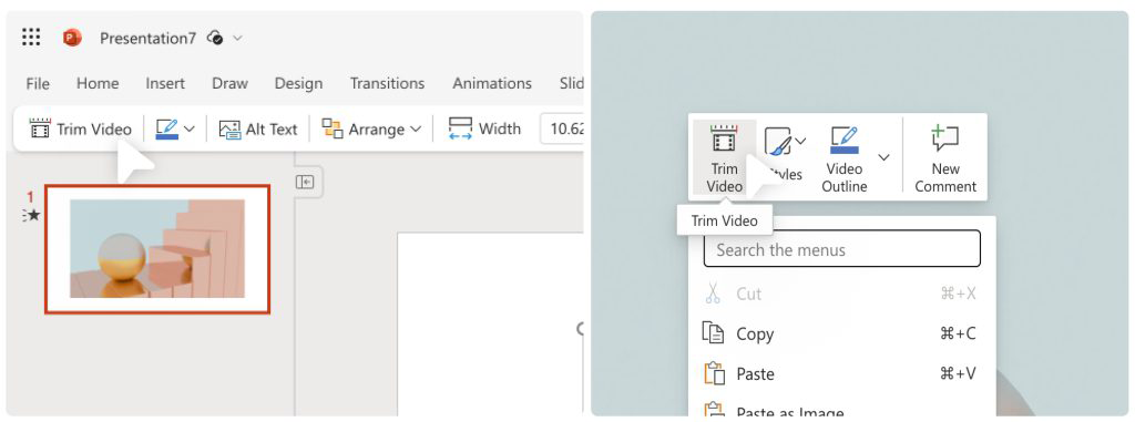 Trim video in PowerPoint for the web