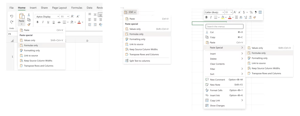 Copying and pasting improvements in Excel for the web