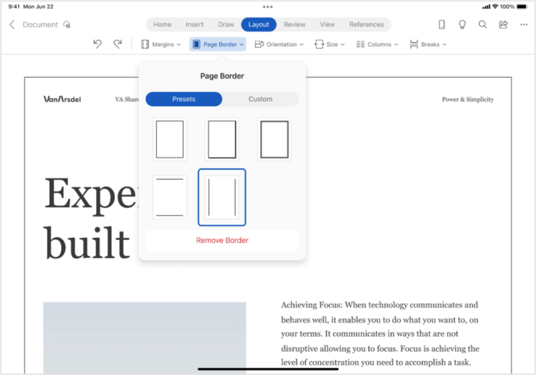Borders in Word on iPad