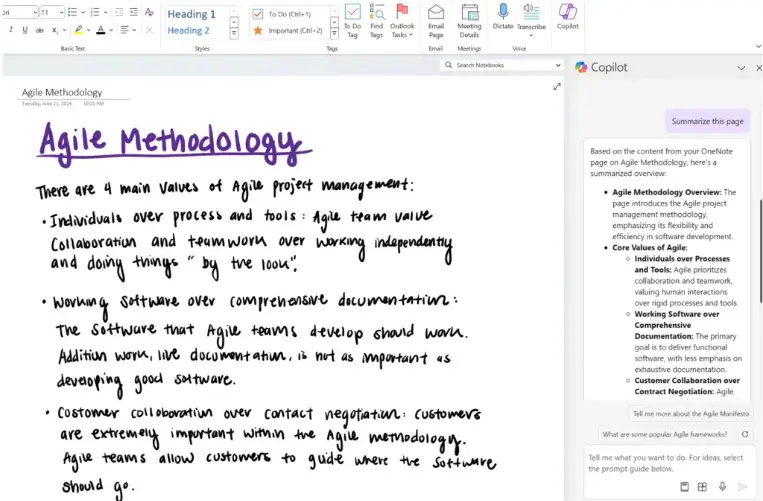 OneNote Copilot now supports inked notes