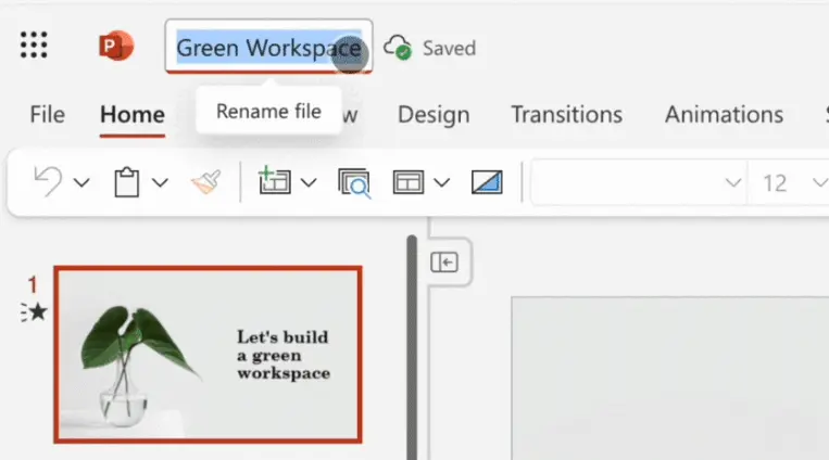 Rename a file in the title bar in PowerPoint for the web