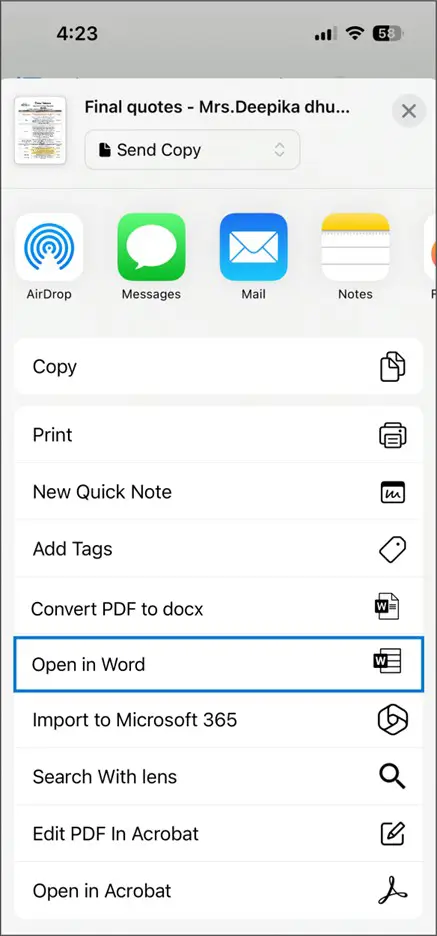 Turn PDFs into editable documents in Word for iOS