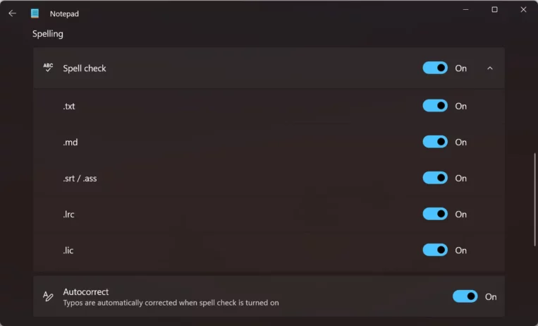 Notepad gets spellcheck and autocorrect