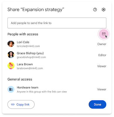 Send emails about your files to collaborators using the sharing dialog in Workspace apps