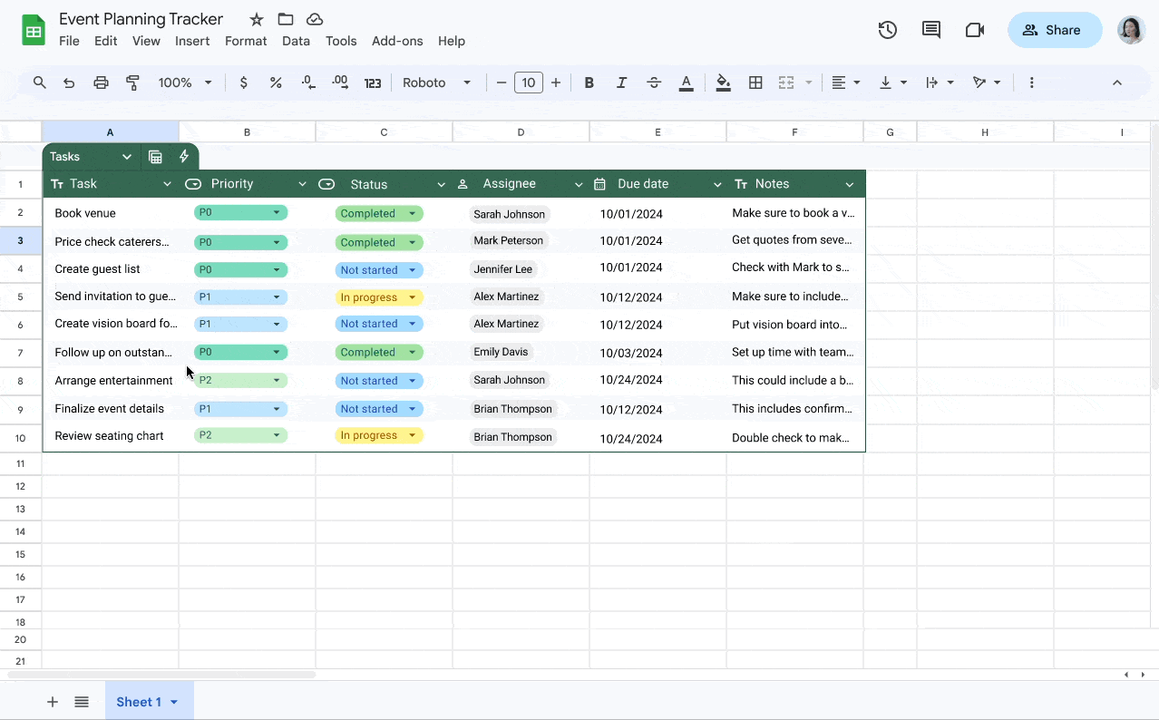 Google Sheets tables are now integrated with conditional notifications