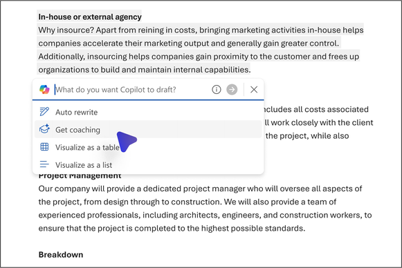 Improve your content using Coaching with Copilot in Word for the web