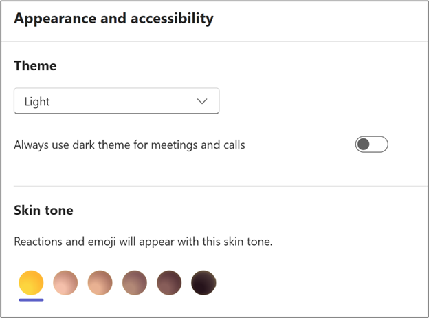 New skin tone settings in Microsoft Teams