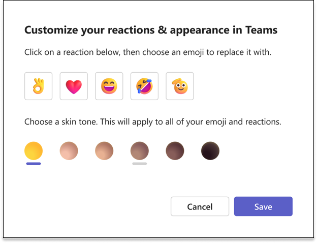 New skin tone settings in Microsoft Teams