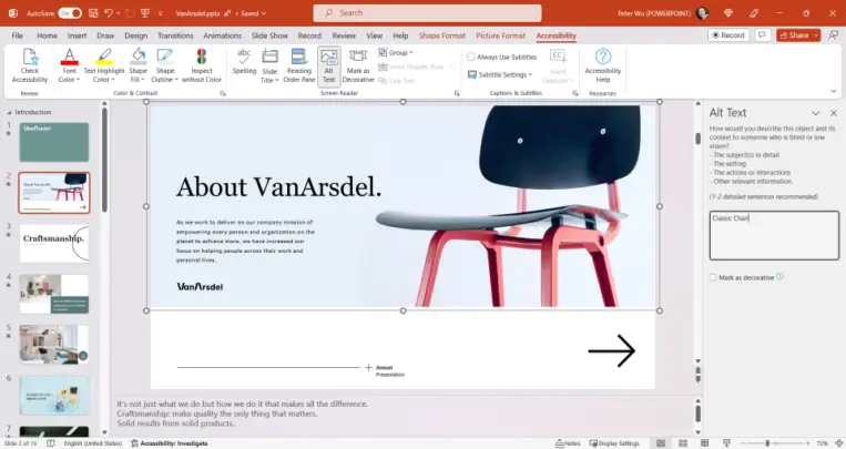 Improved Accessibility ribbon in PowerPoint for Windows and Mac