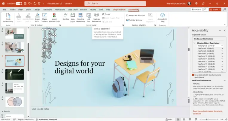 Improved Accessibility ribbon in PowerPoint for Windows and Mac