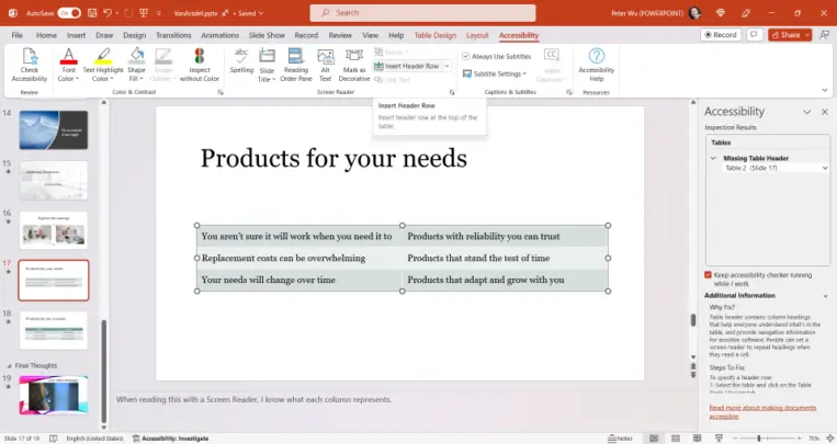 Improved Accessibility ribbon in PowerPoint for Windows and Mac