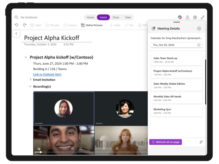 Refreshing the Meeting Details experience in OneNote for Mac and iPad