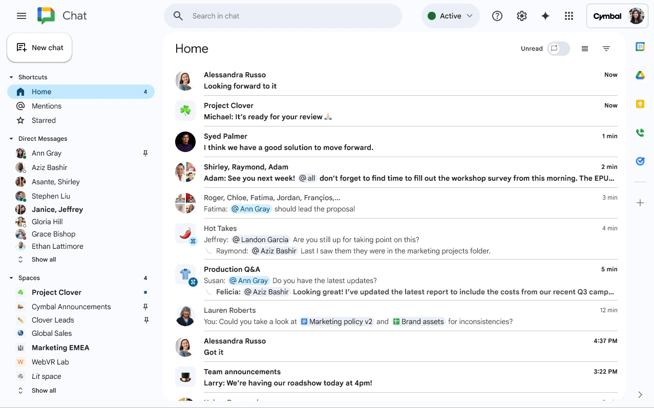 Respond to conversations without leaving the home view in Google Chat