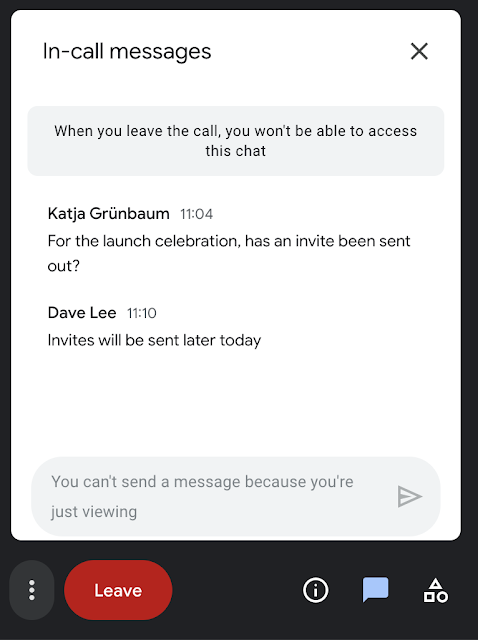 View in-meeting chat messages in Google Meet live streams