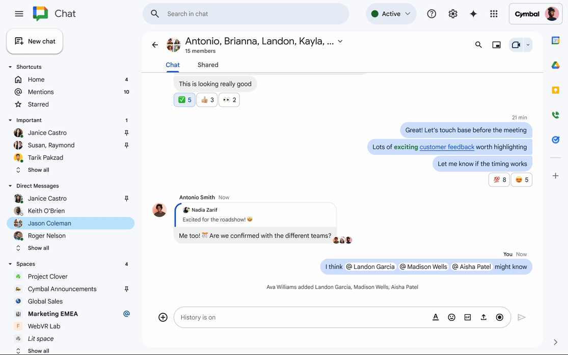 Improvements to mentions in Google Chat