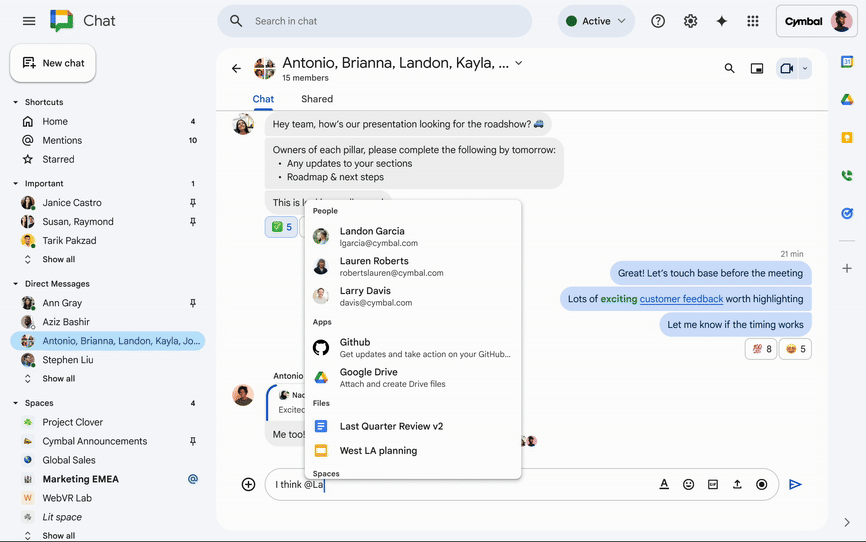 Improvements to mentions in Google Chat