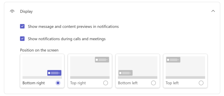 Customize the location of notifications in Teams