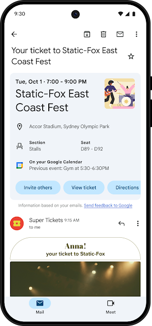 Event summary card in Gmail App