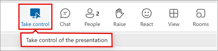 Take control during screen sharing in Teams for the web