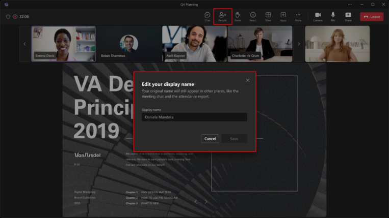 Edit your display name in Teams meetings