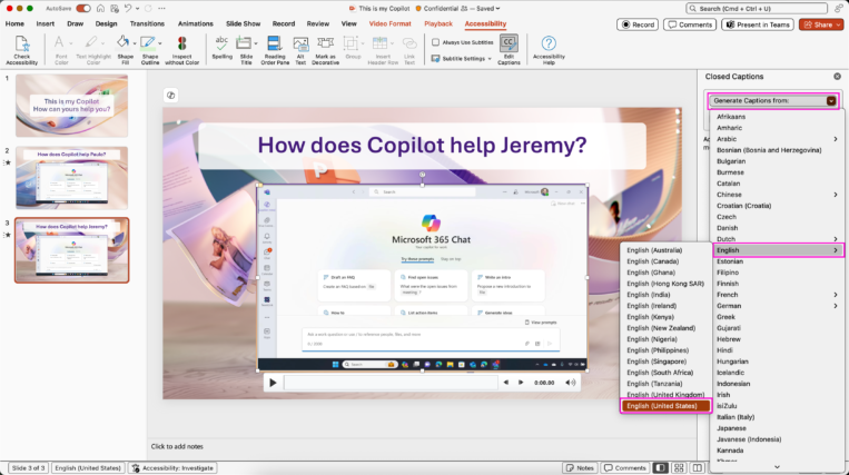 Easily caption videos in PowerPoint for Mac