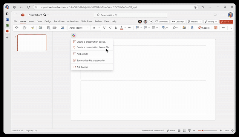 Reference PDF and TXT files when creating presentations with Microsoft 365 Copilot in PowerPoint