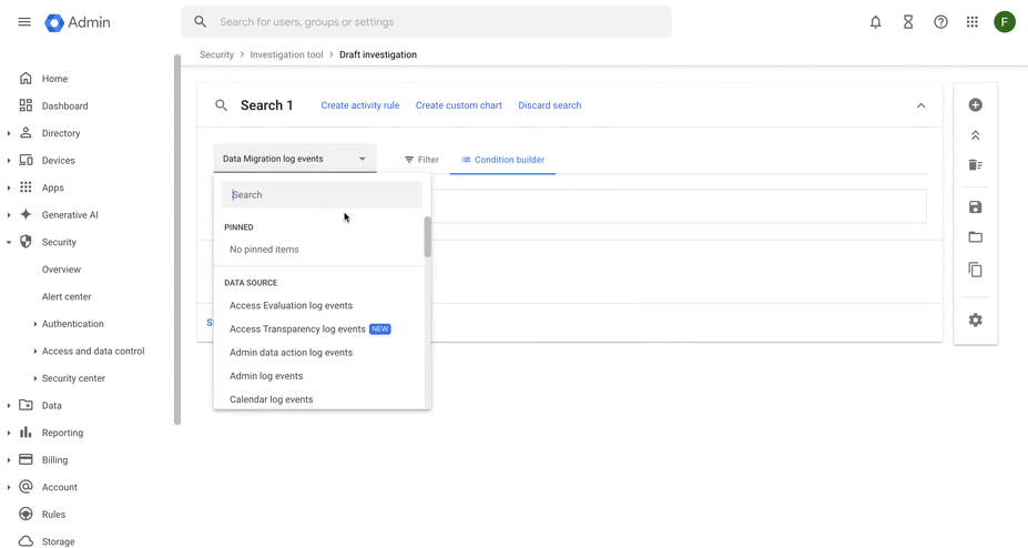 Data migration log events are available in the Admin console