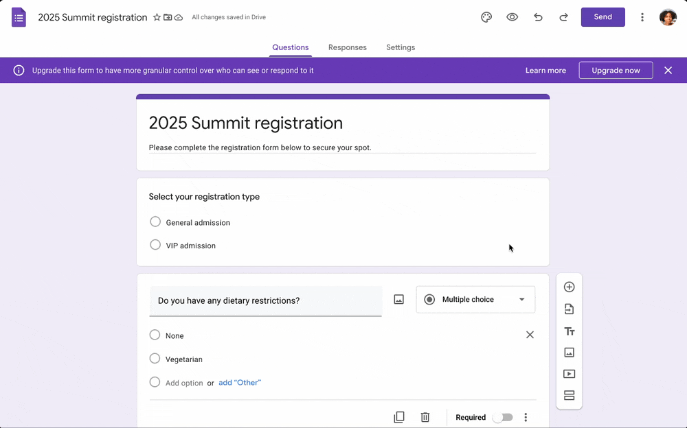 Google forms granular response control