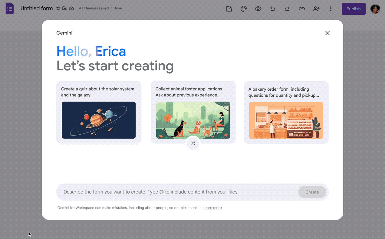 Use Gemini in Google Forms to quickly create a new form