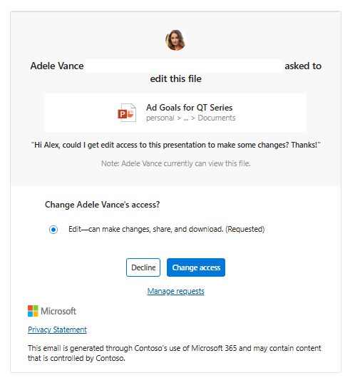 Request more access in Word, Excel, and PowerPoint for web