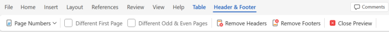 A new header and footer experience in Word for the web