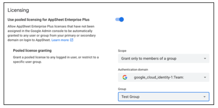 New Licenses page in the AppSheet Admin Console and group based license controls for Enterprise Plus licenses