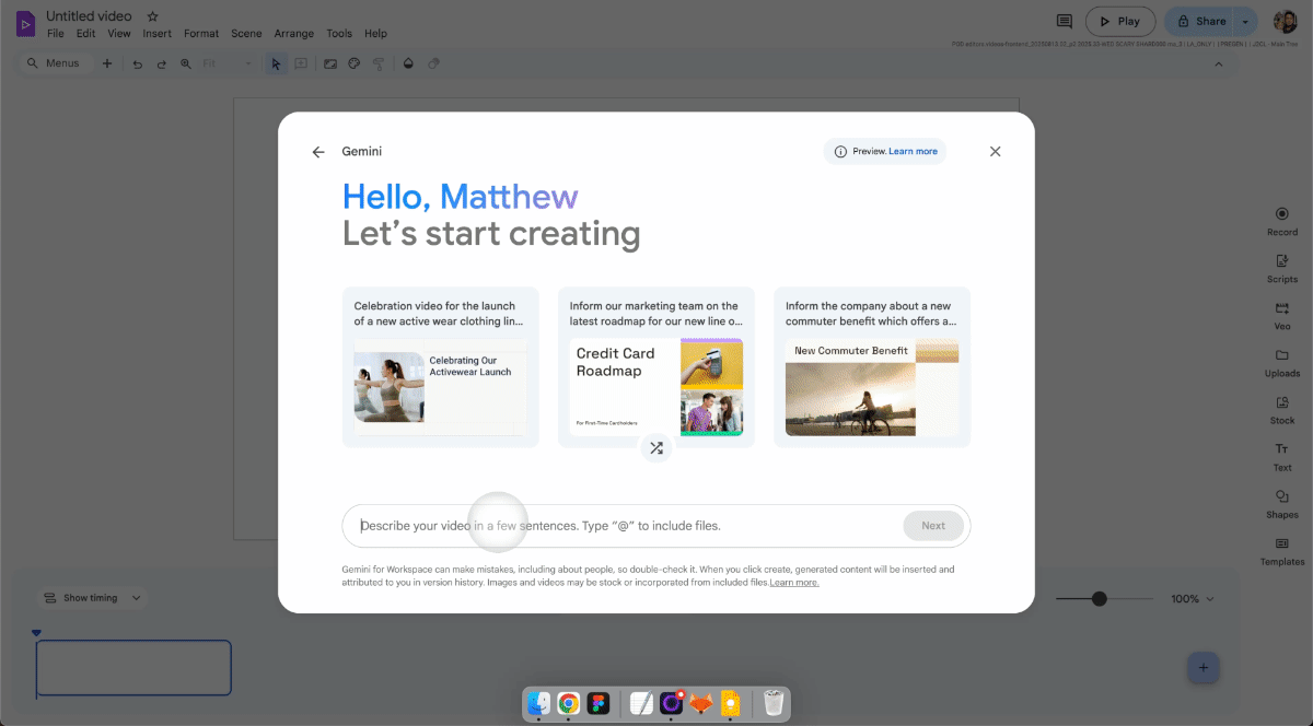 Help me create with Google slides Google vids