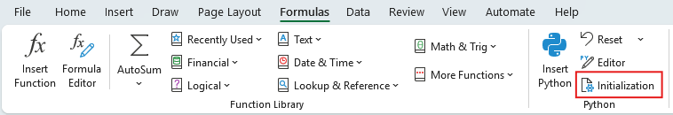 Edit the default initialization for Python in Excel