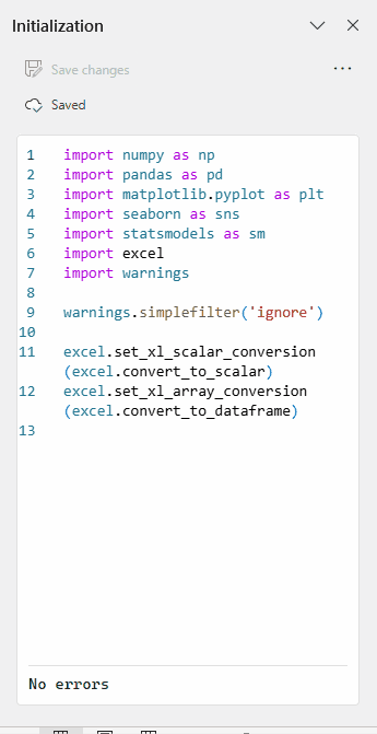 Edit the default initialization for Python in Excel