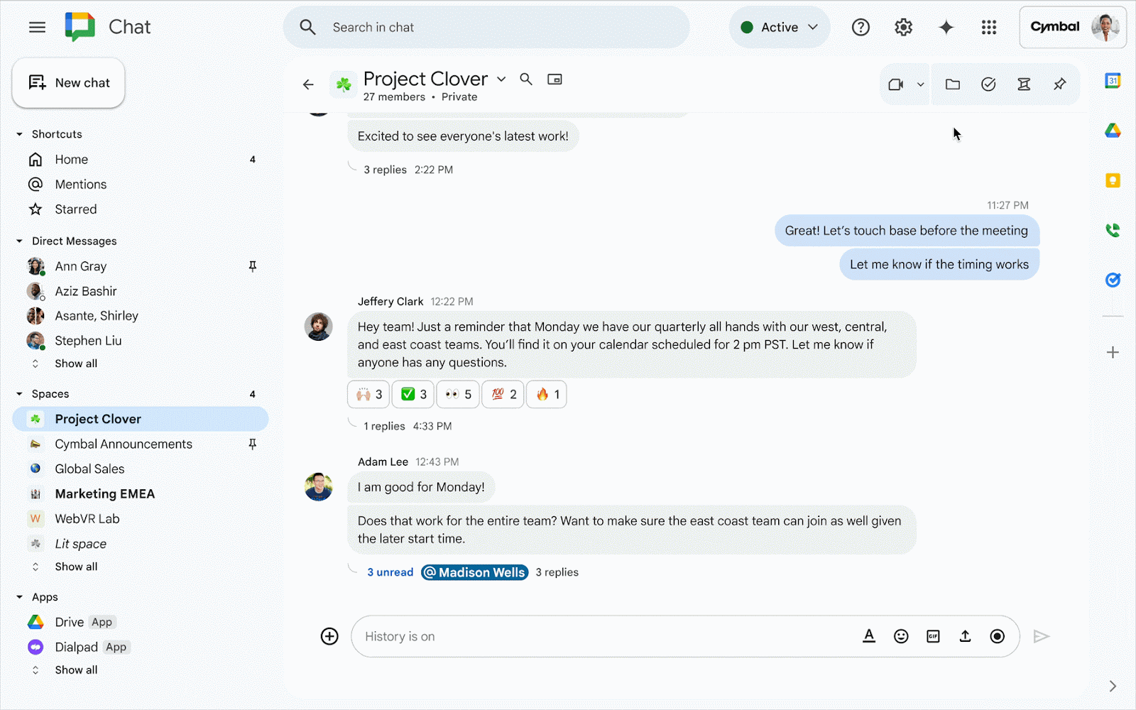 Updated Chat header helps you navigate chat more quickly and easily