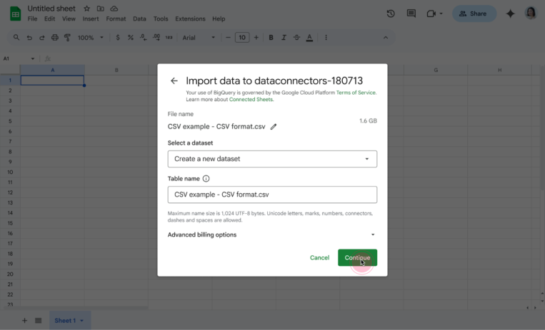 Analyze large-scale .csv files in Google Sheets with a new direct-to-BigQuery import