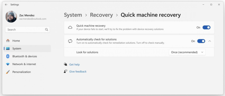 Microsoft testing faster Quick Machine Recovery in Windows 11