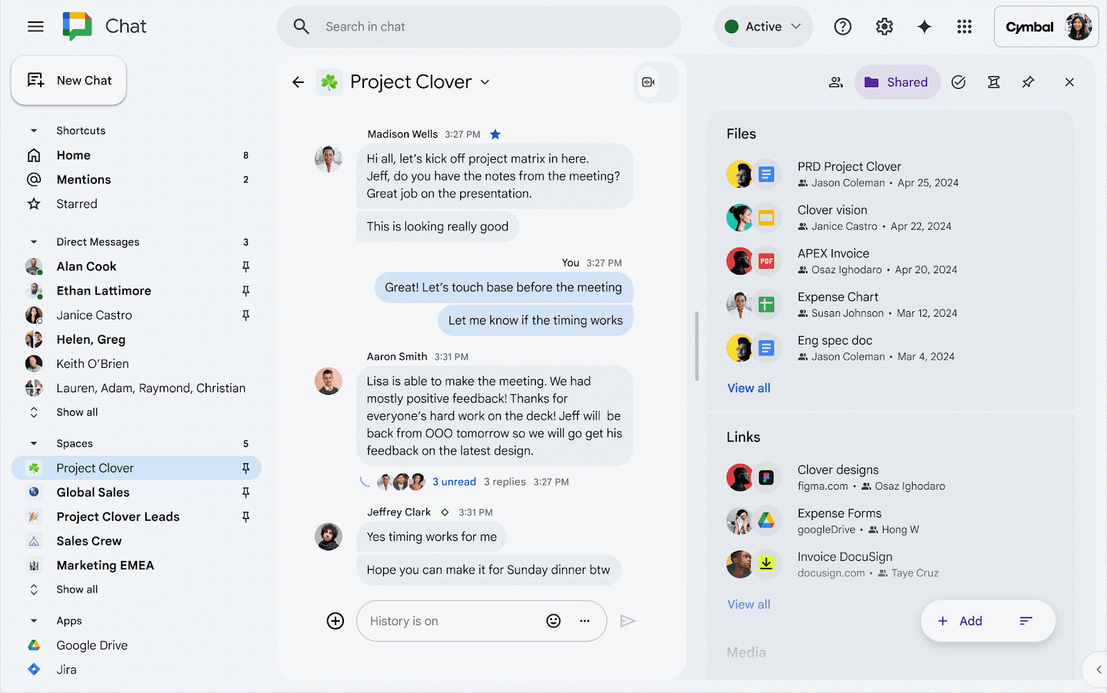 Updated Chat header helps you navigate chat more quickly and easily