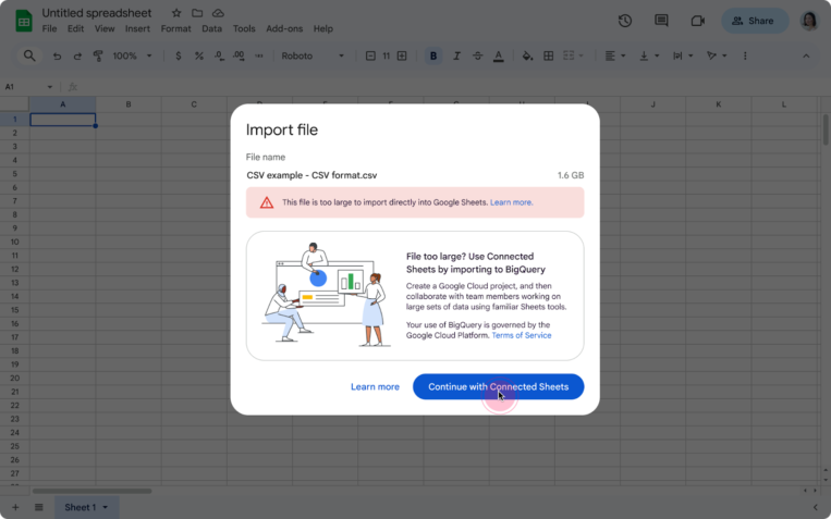 Analyze large-scale .csv files in Google Sheets with a new direct-to-BigQuery import
