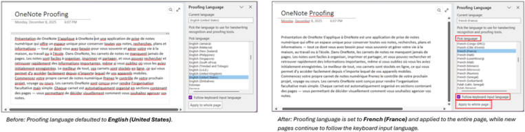 More control over proofing language in OneNote on Windows